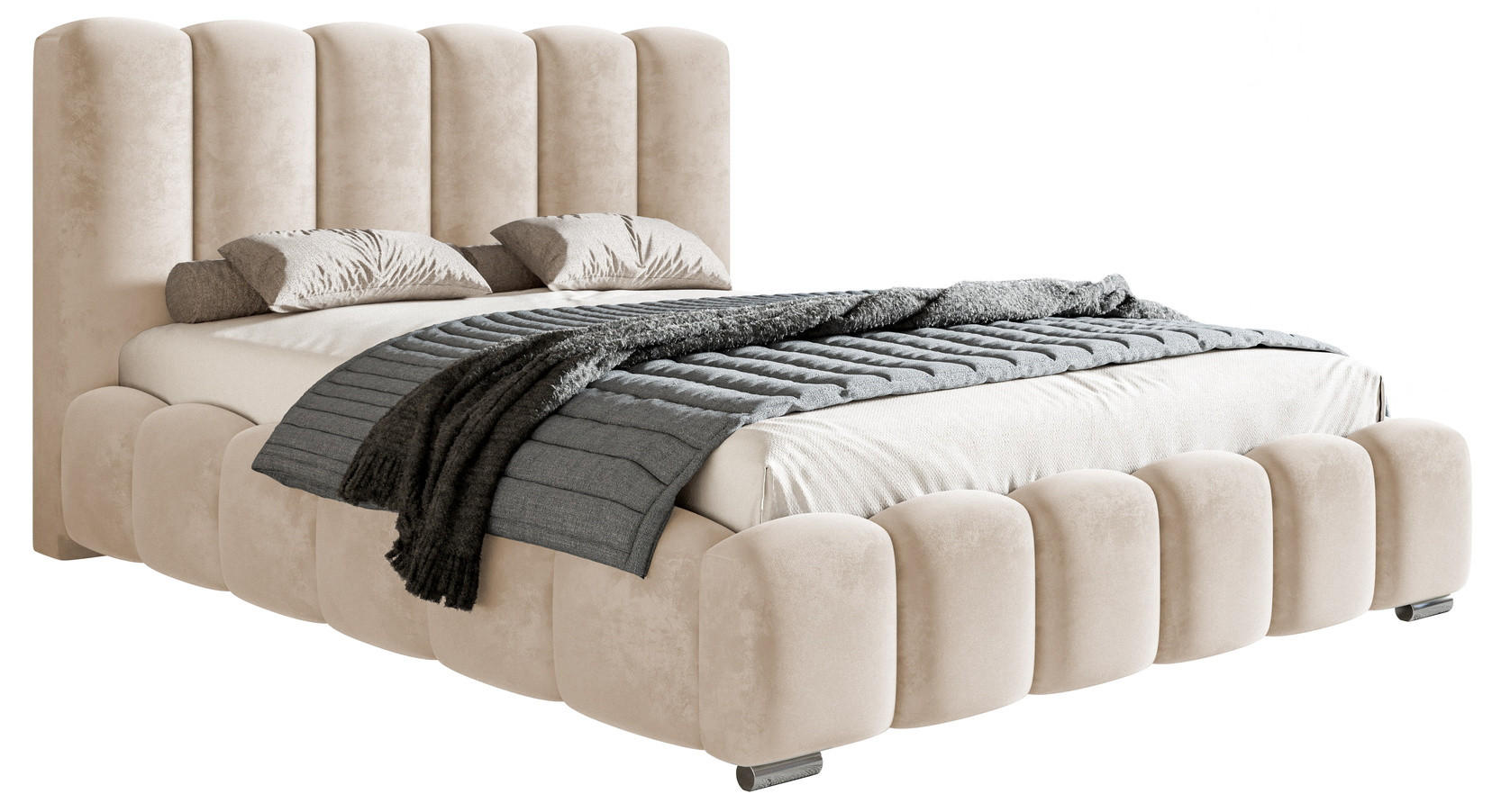 POLSTERBETT 200x200 Pearl, Samtstoff, Bettkasten, Lattenrost, Beige - Beige, Holz/Textil (200/200cm) - Emporius