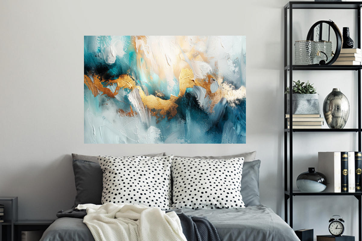 WANDTATTOO Abstrakt - Kunst - Gold - Blau 120x80 cm - Petrol, Kunststoff (120/80/0.1cm) - MuchoWow