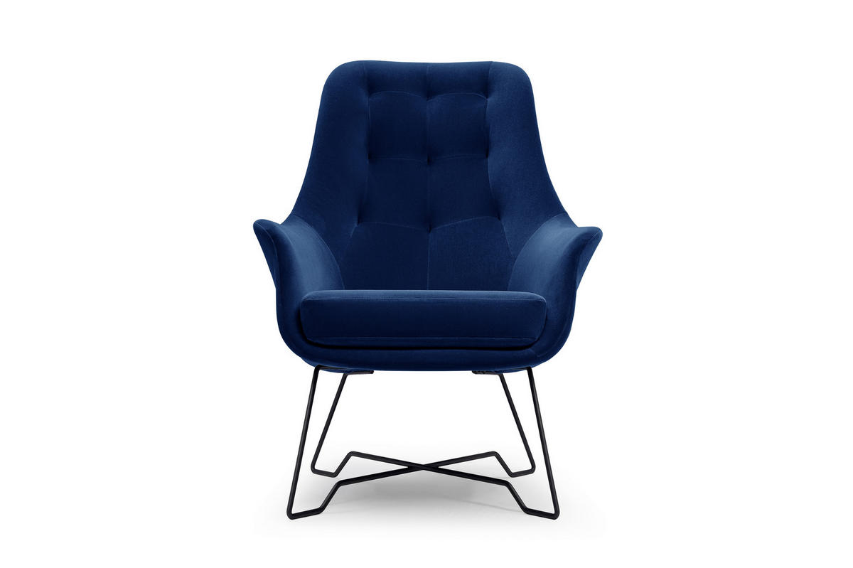 SESSEL SEDUTA, Modern Polstersessel Loungesessel, Velours-Stoff Blau - Blau, Holz/Metall (72.5/101.5/83cm) - MASSENO