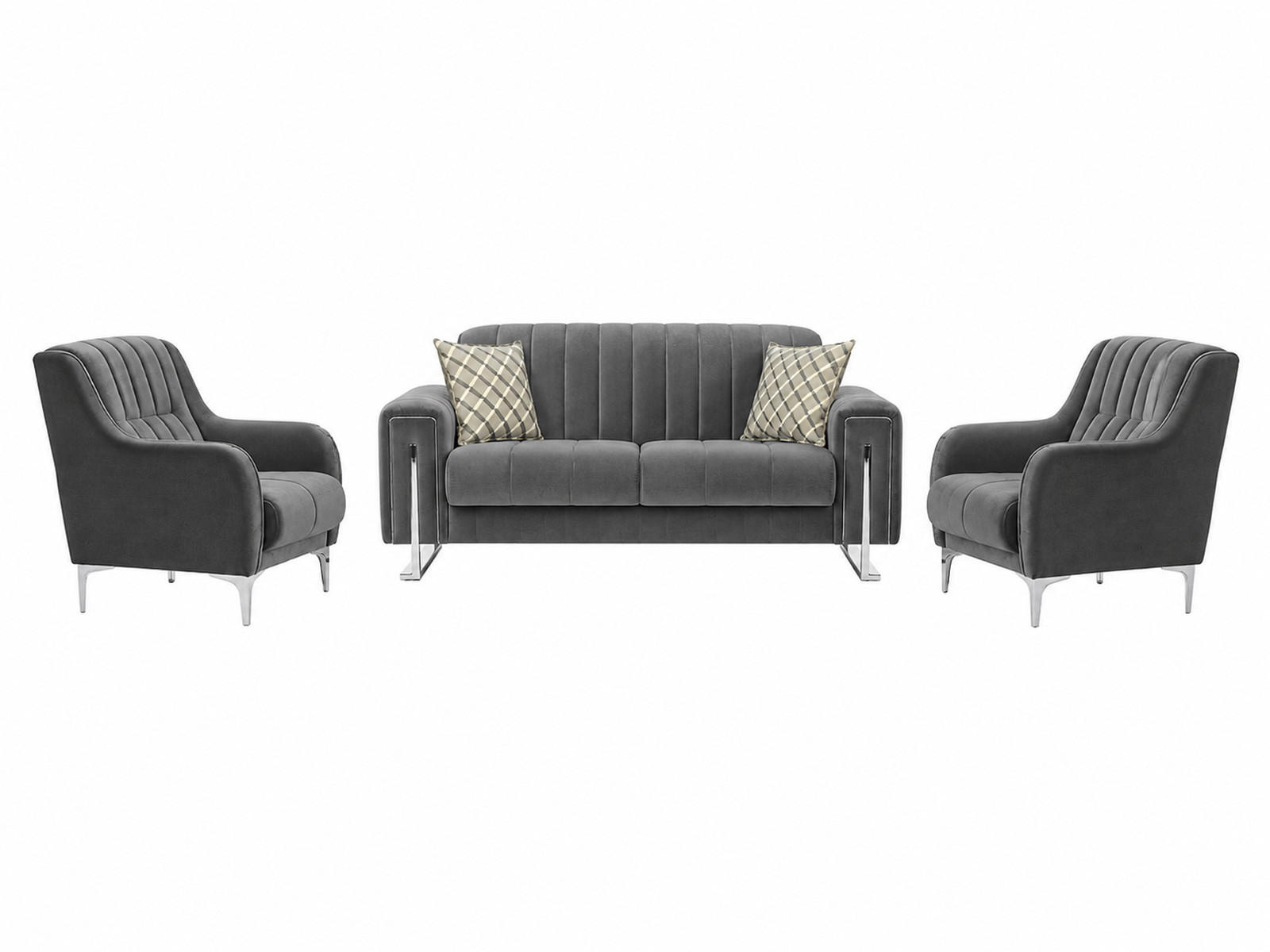 SITZGARNITUR Kochi, Grau Stellvariante 2+1+1 - Grau, Holzwerkstoff/Metall (178/85/95cm)