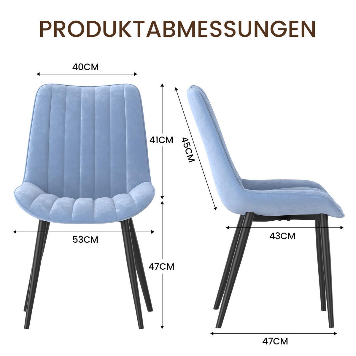 STUHL-SET 2 Stück aus Samt in Modernem Stil-YZ1 - Blau, Textil/Metall (62.5/88/53cm) - HOMAVO