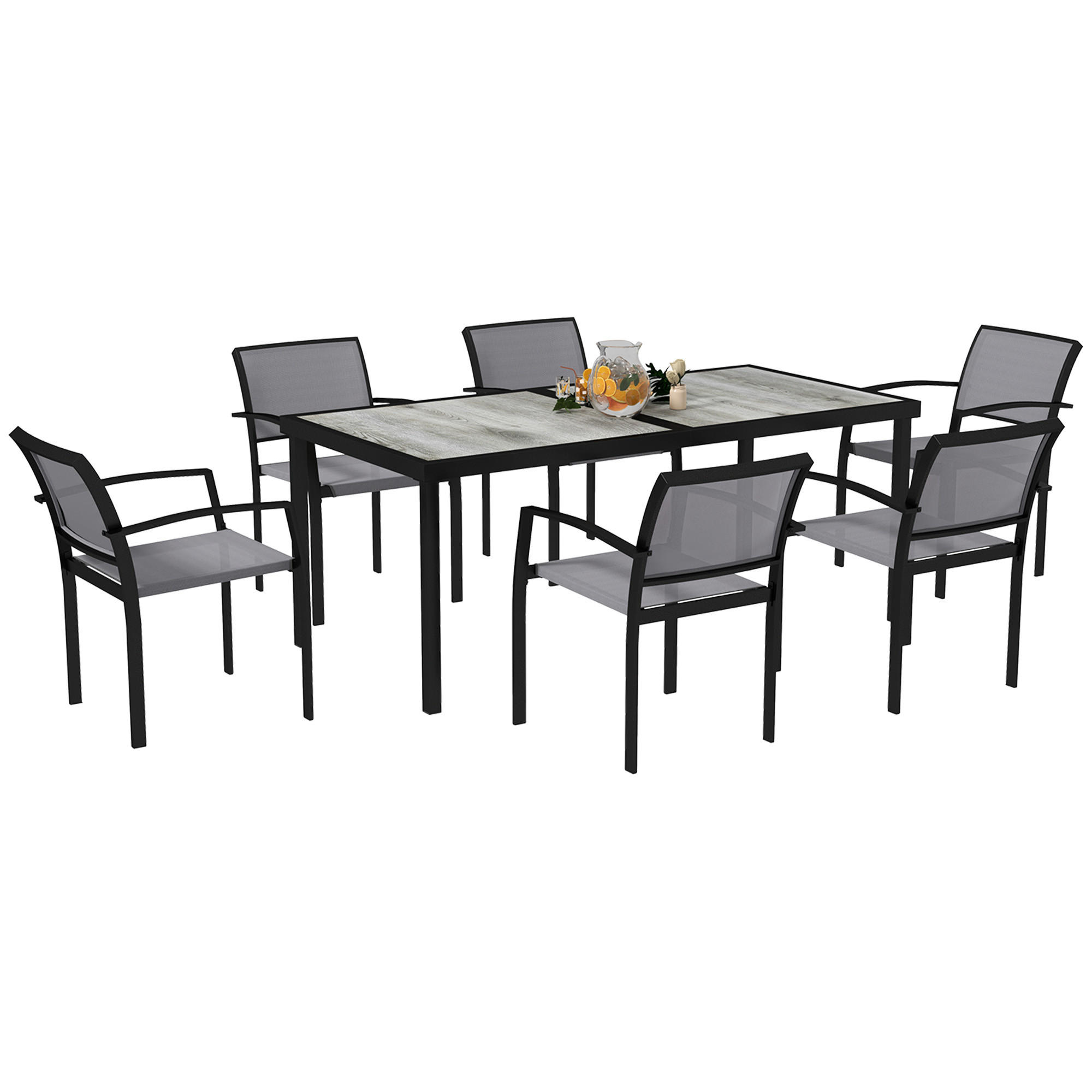 SITZGRUPPE 7 tlg. Essgruppe Grau - Grau, Metall - Outsunny