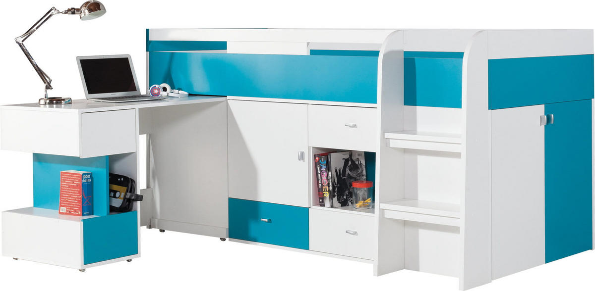 SCHLAFZIMMER Set 3-tlg. – MOBI System – Weiß / Blau - Weiß, Holzwerkstoff (120/55/50cm) - hi-markt