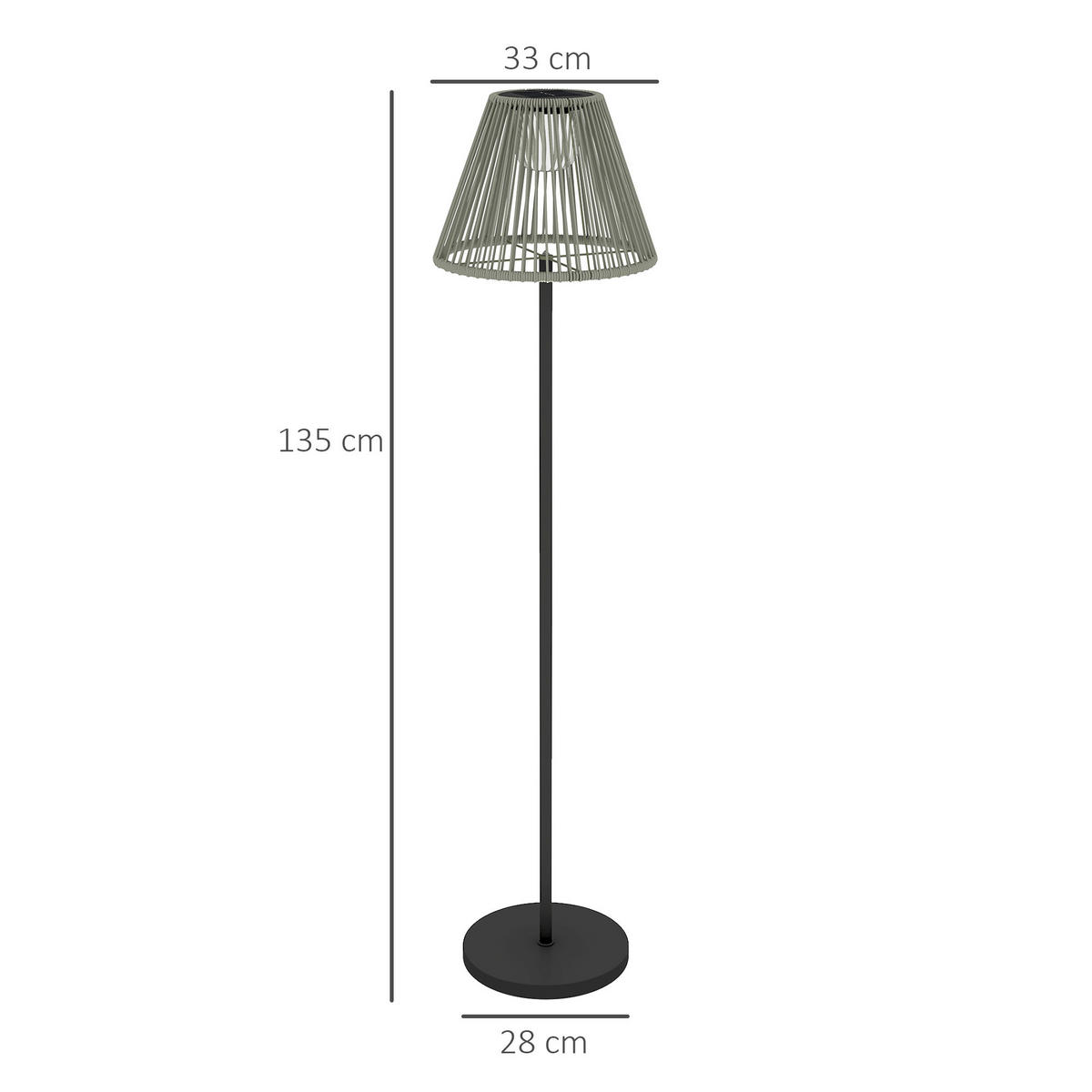 STEHLAMPE aus Rattan, Solarlampen mit Lichtsensor 25 LED-Lichte IP44 - Grau, Metall (33/33/135cm)