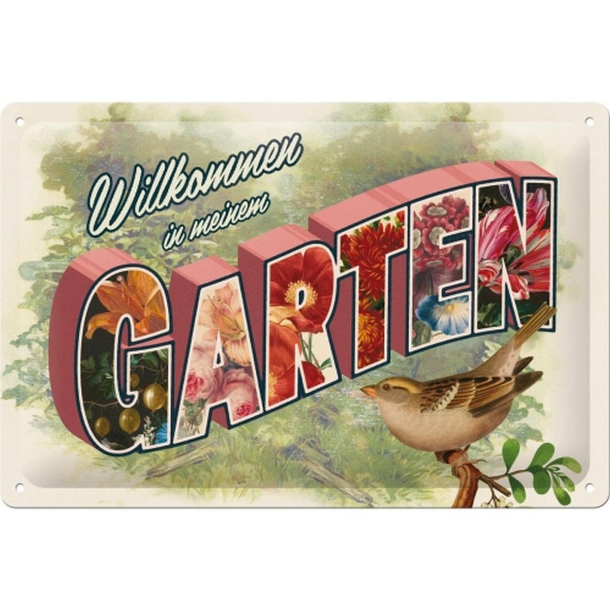 BLECHSCHILD 20/30 cm Home & Country Willkommen in meinem Garten - Multicolor, Metall (30/20/0.2cm) - Nostalgic-Art