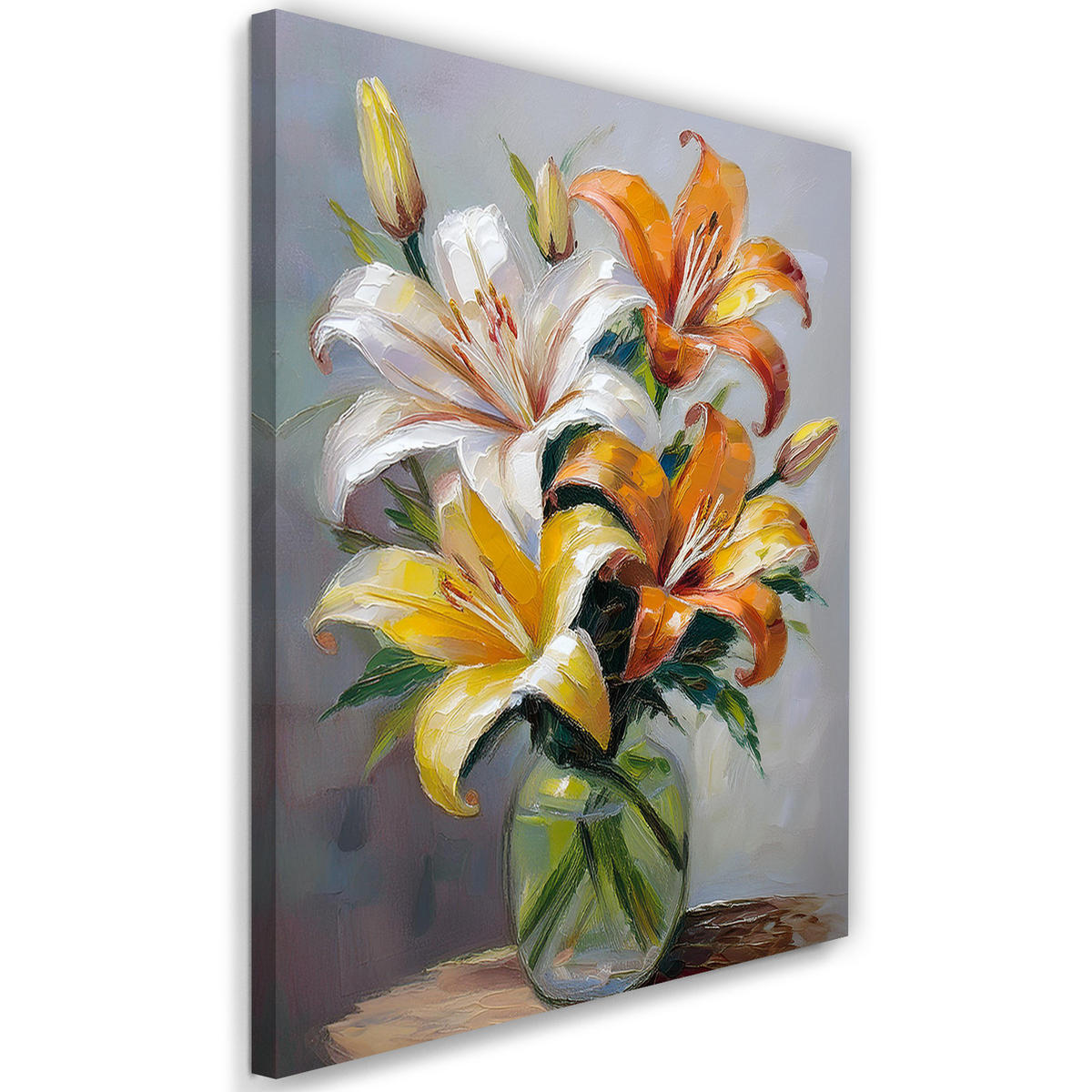 WANDBILD lilien blumen in einer vase gemalt - Multicolor, Textil (40/60cm) - Feeby