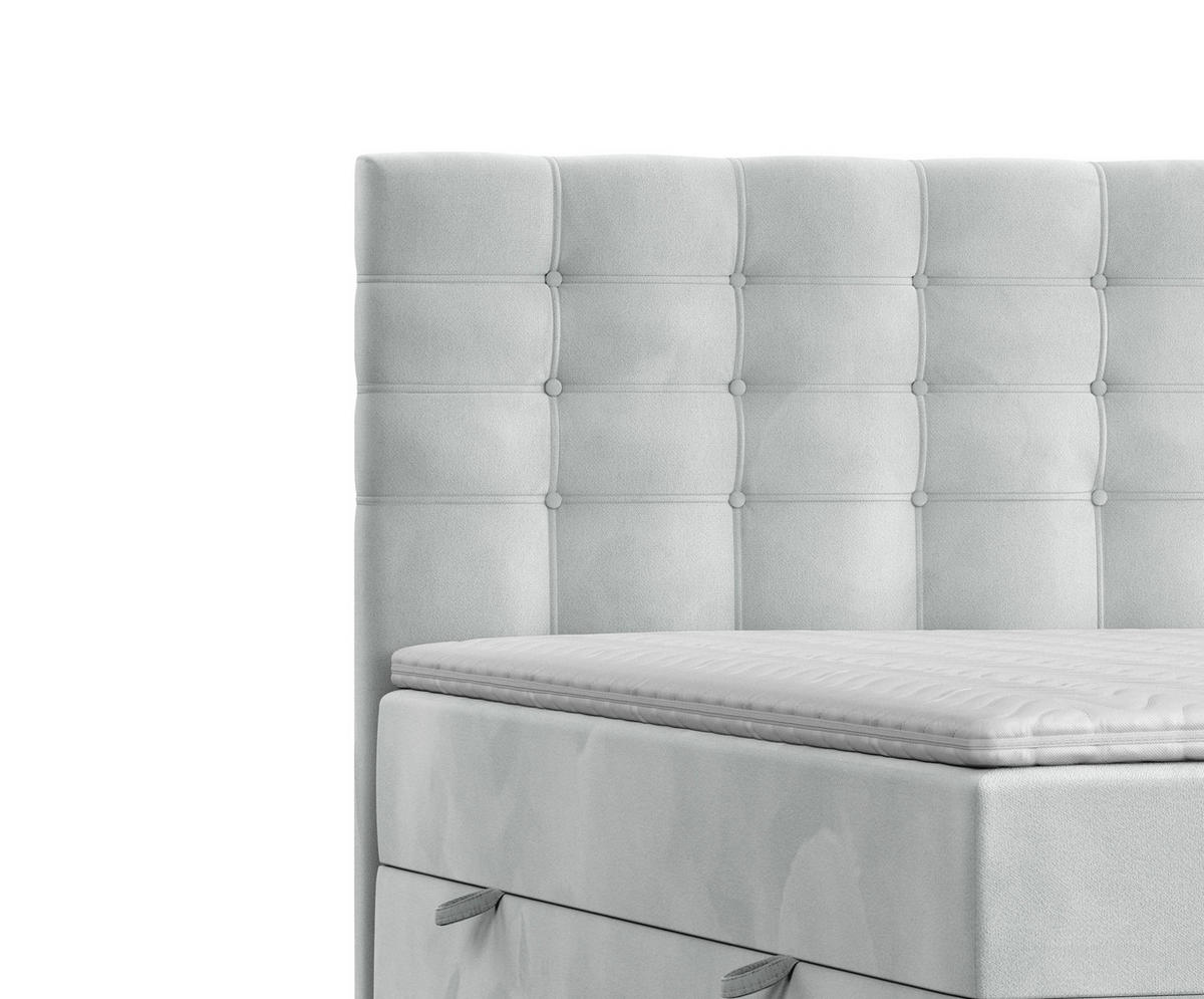 BOXBETT Sansa Hellgrau 120/200 cm mit Taschenmatratze und Topper - Hellgrau/Schwarz, Holz/Holzwerkstoff (120/200cm) - Maison de Reve
