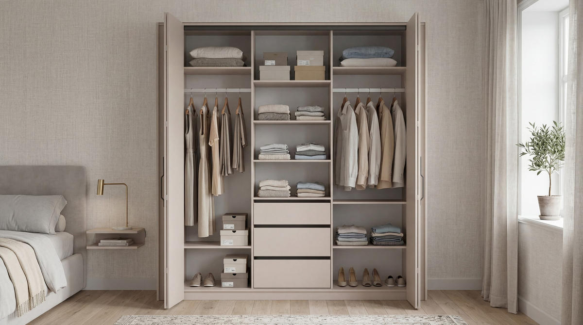 DREHTÜRENSCHRANK ANCONA 200/240/58cm 4-türig Kaschmir - Kaschmir, Holzwerkstoff (200/240/58cm) - MASSENO
