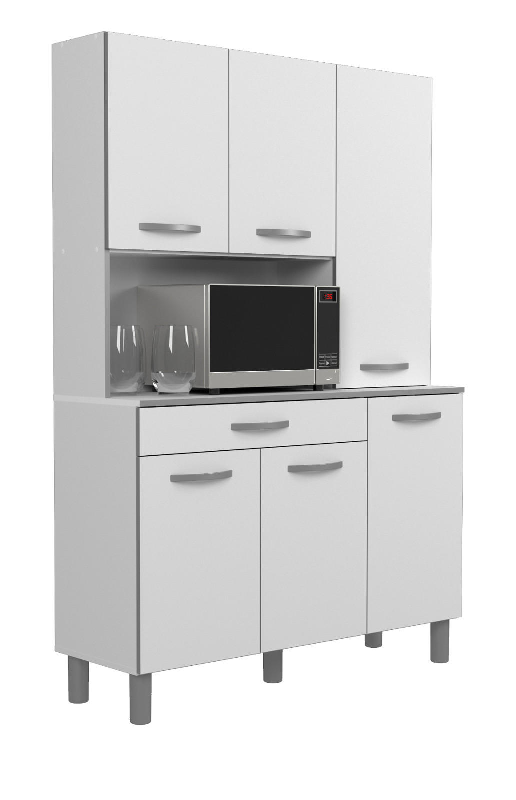 BUFFET Küche weiß 120 cm Küchenschrank mit viel Stauraum - Weiß/Grau, Holzwerkstoff (120/181/44cm) - Parisot Meuble