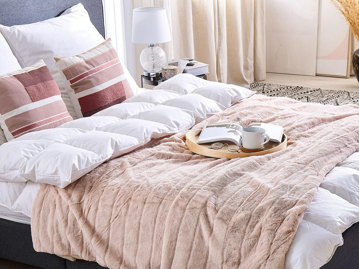 DECKE Pastellrosa Smahra 180/220 cm - Pink, Textil (180/220cm) - Beliani
