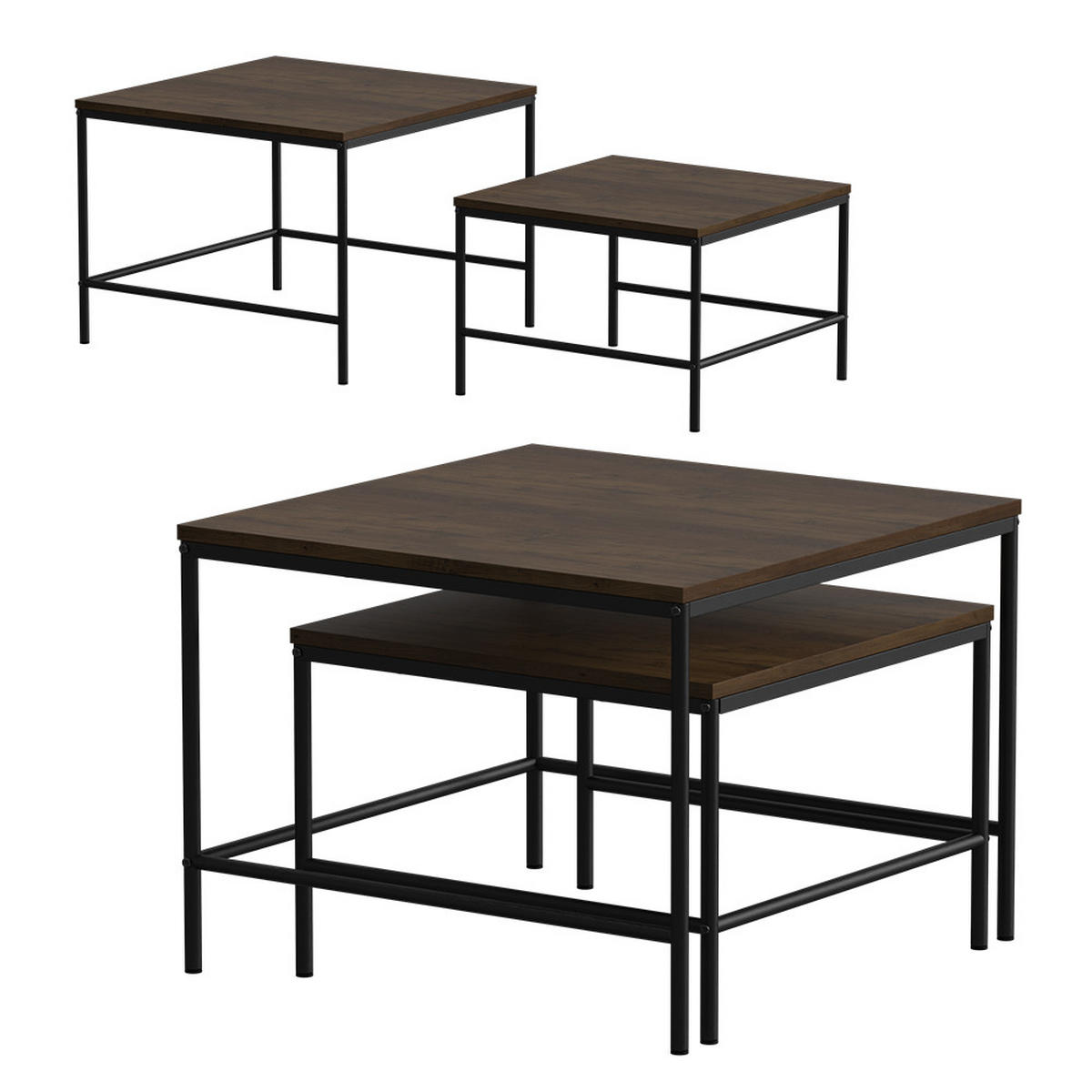 COUCHTISCH-SET Ramio Eiche rustikal/Schwarz 60 x 60 cm 2 Teile - Wildeiche/Schwarz, Holzwerkstoff (60/60/45cm) - Vicco