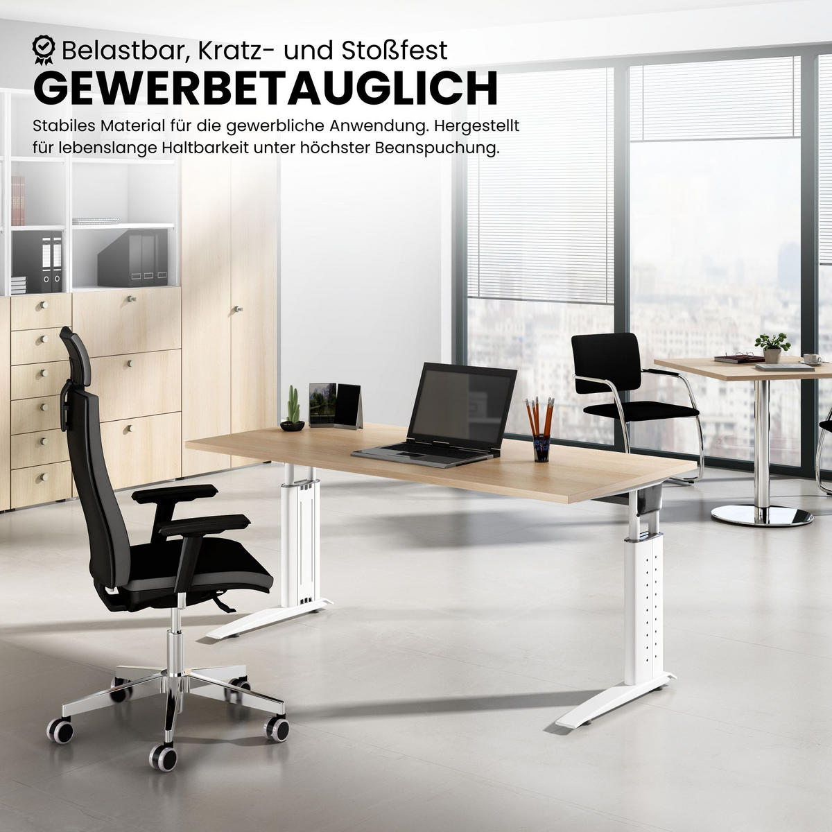 SCHREIBTISCH Serie-U 80/160/74 cm in Buchefarben/Weiß - Buchefarben/Weiß, Holzwerkstoff (80/160/74cm) - bümö