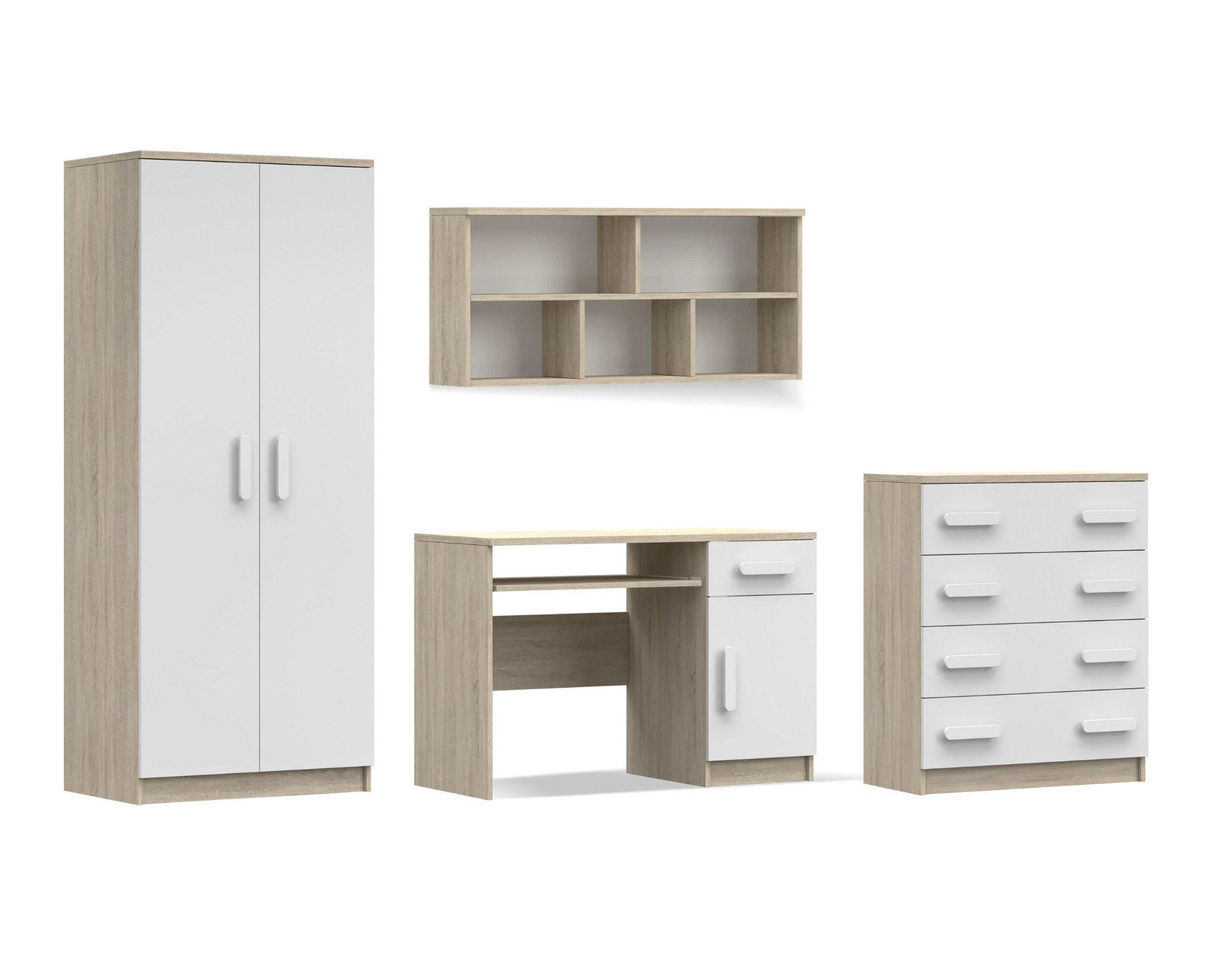 Deine Möbel 24 Kinderzimmer-Set Weiß, Sonoma Eiche, Grau 270x193x50 cm