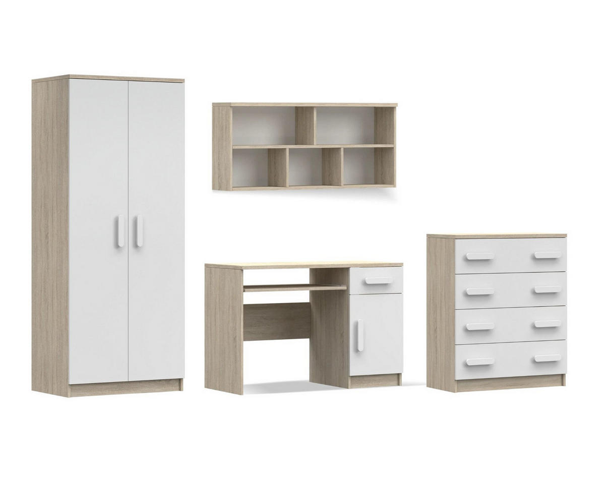 KINDERZIMMER-SET INGE III Weiß+Sonoma/Weiß - Weiß/Grau, Holzwerkstoff (270/193/50cm) - Deine Möbel 24