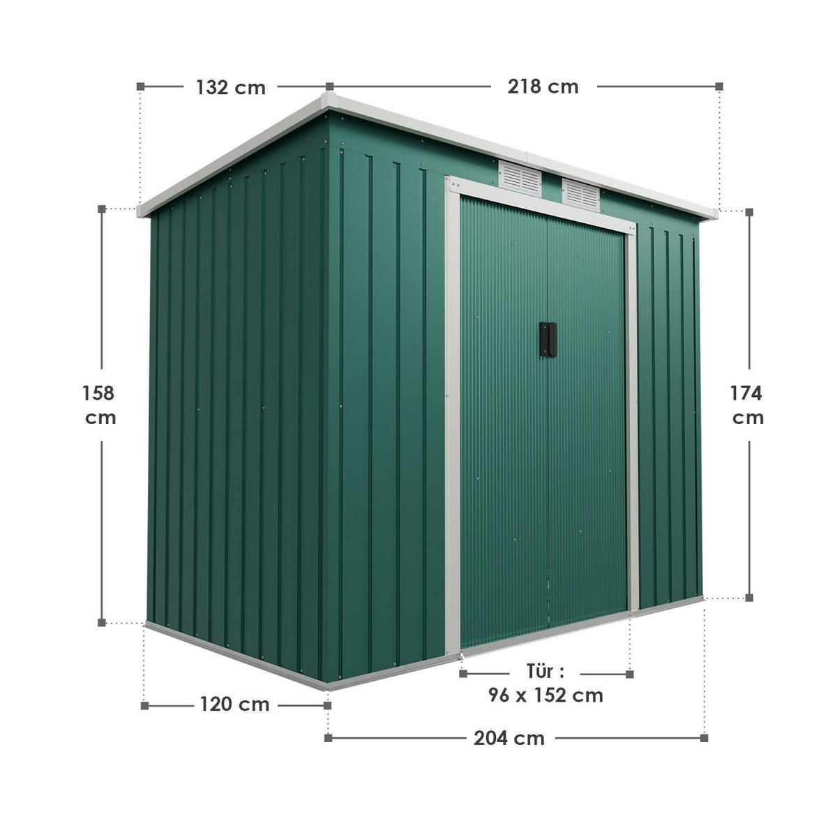 GERÄTESCHUPPEN M Dunkelgrün - Grün, Metall (218/174/132cm) - Juskys