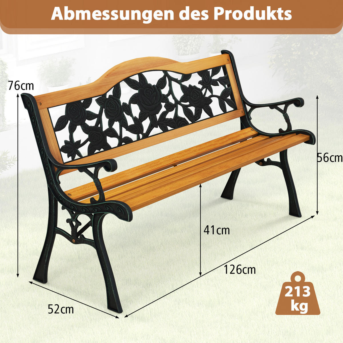 PARKOVÁ LAVICA prírodná - prírodná farba, drevo (52.5/73.5/127.5cm) - COSTWAY