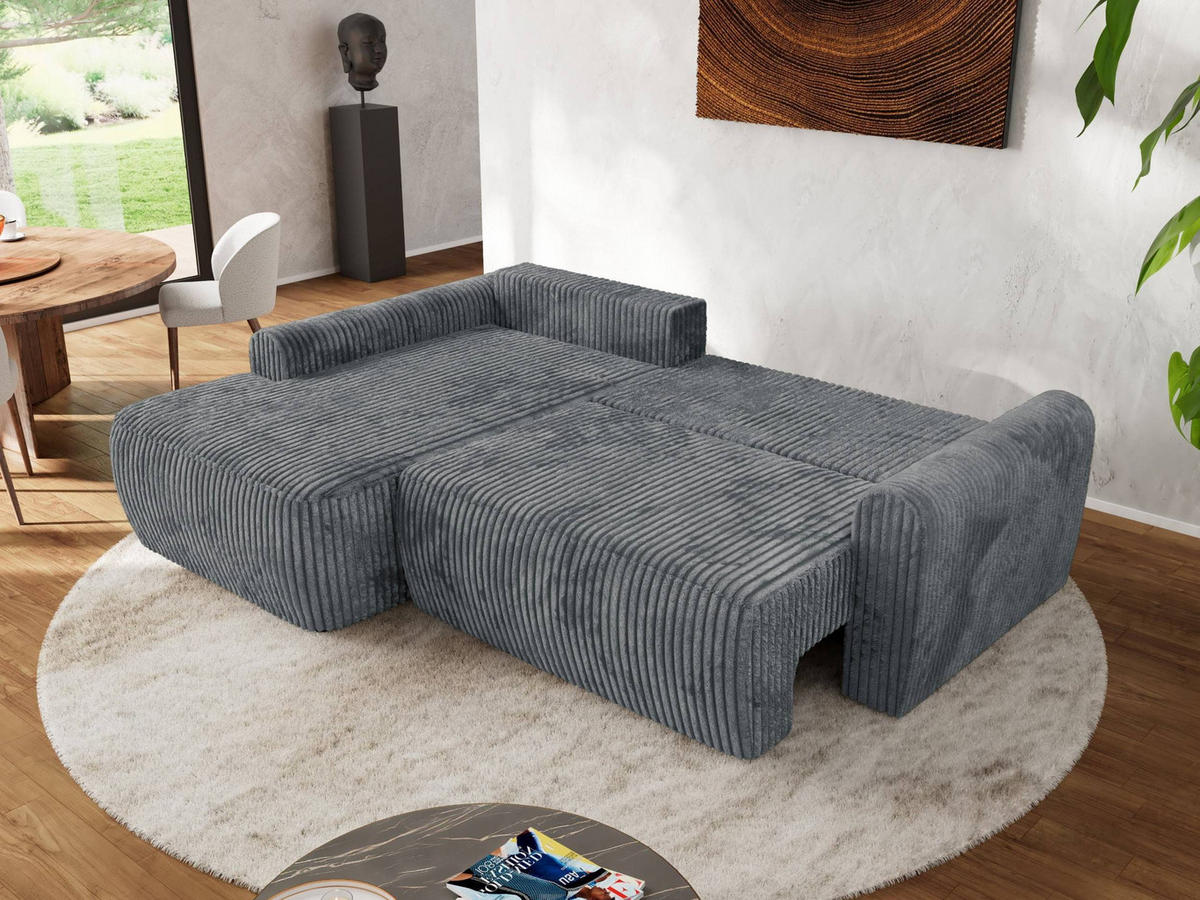 ECKSCHLAFSOFA CUBO L Dunkelgrau Cord - links - Dunkelgrau/Schwarz, Kunststoff/Textil (273/187cm) - MKS