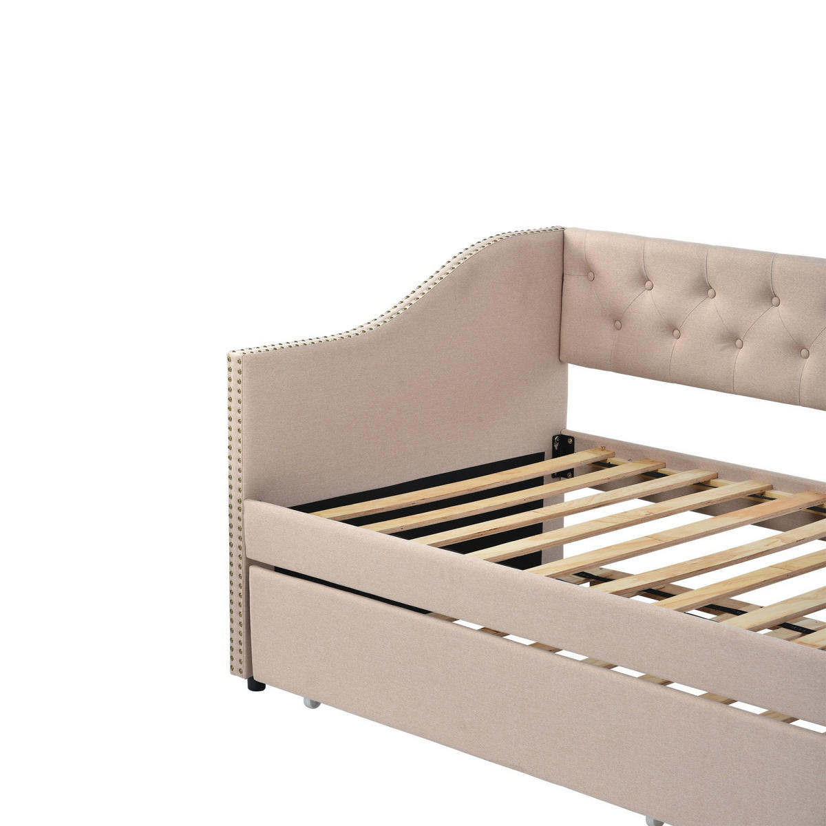 POLSTERBETT 90x200 cm ausziehbar Leinen Kinder grau - Beige, Holz (90/200cm) - Fortuna Lai