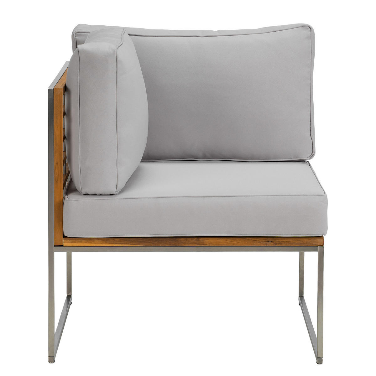 LOUNGEECKE - Webstoff / Teak massiv - Hellgrau, Holz/Textil (70/74/70cm) - home24