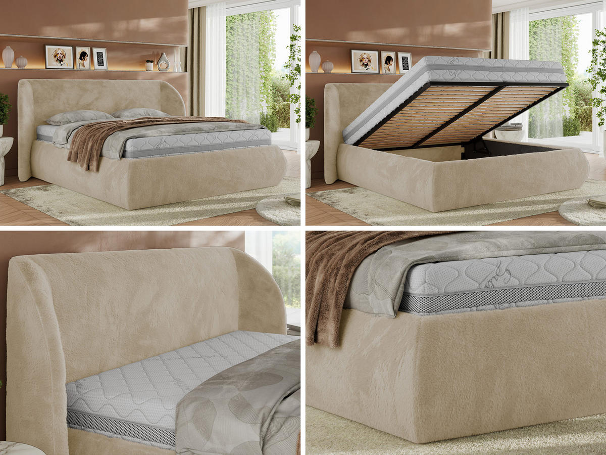 POLSTERBETT CAELA CLASSIC 180/200 - Creme Plüsch - Multipocket-Matratze - Creme, Textil (180/200cm) - MKS