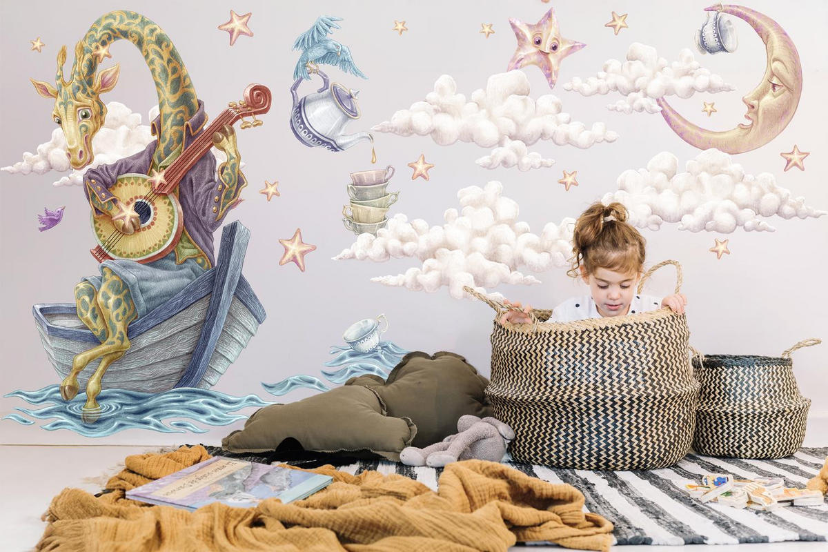 WANDAUFKLEBER 80x113cm - Pastellfarbene Tiere - Multicolor, Kunststoff (80/113/0.1cm) - Wallfluent