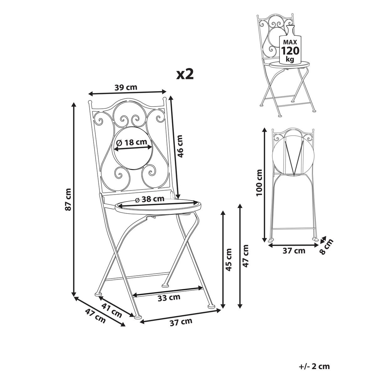 GARTENSTUHL 2er-Set Schwarz Aggius - Blau/Schwarz, Metall (87/47/39cm) - Beliani