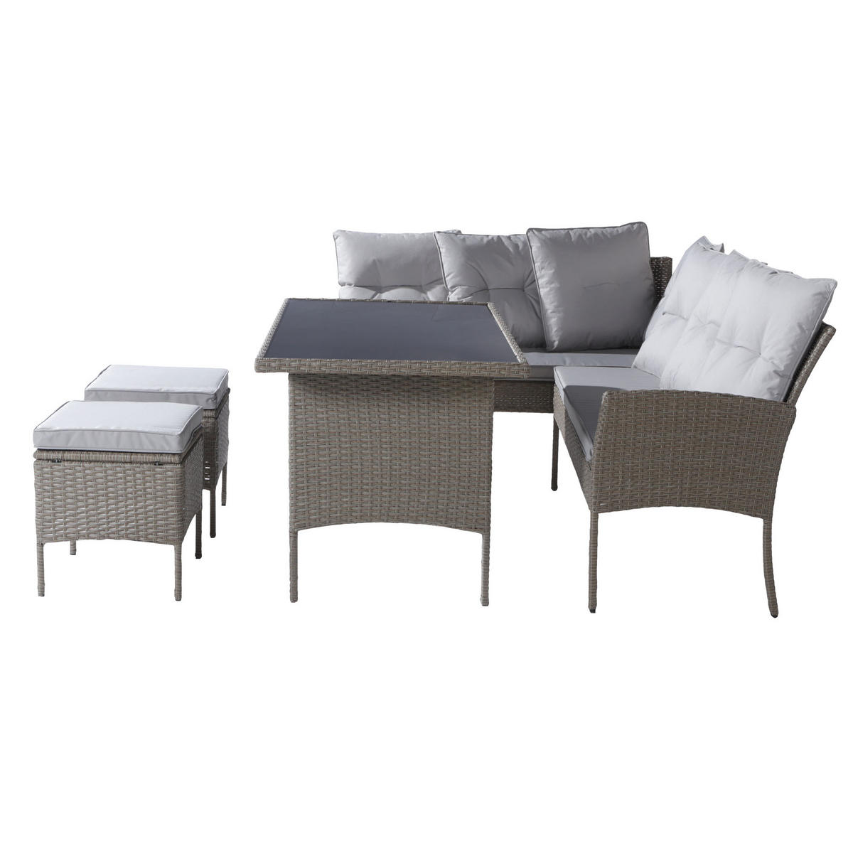 GARTENMÖBELSET Rattan Khaki 4-tlg. - Beige, Metall - ComfortXL