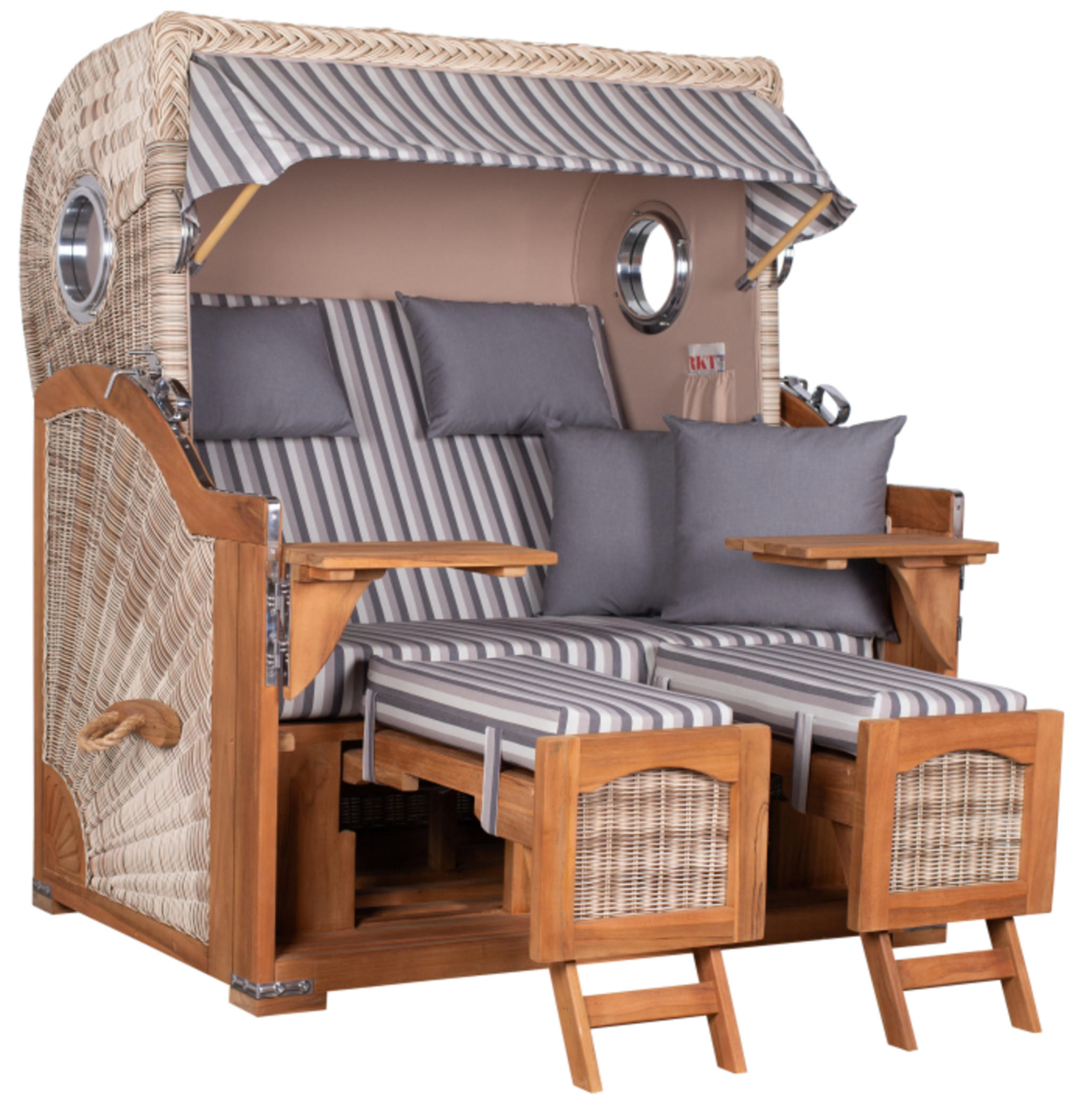 STRANDKORB XXL Düne Grande Teak PE Shell - Braun/Grau, Metall (142/170/95cm) - Mr. Deko