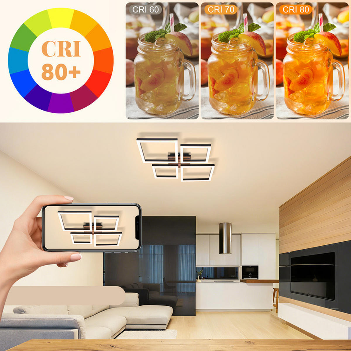 LED stropní svítidlo 45,5/48/6 cm - černá, kov (48/45.5/6cm) - Nettlife