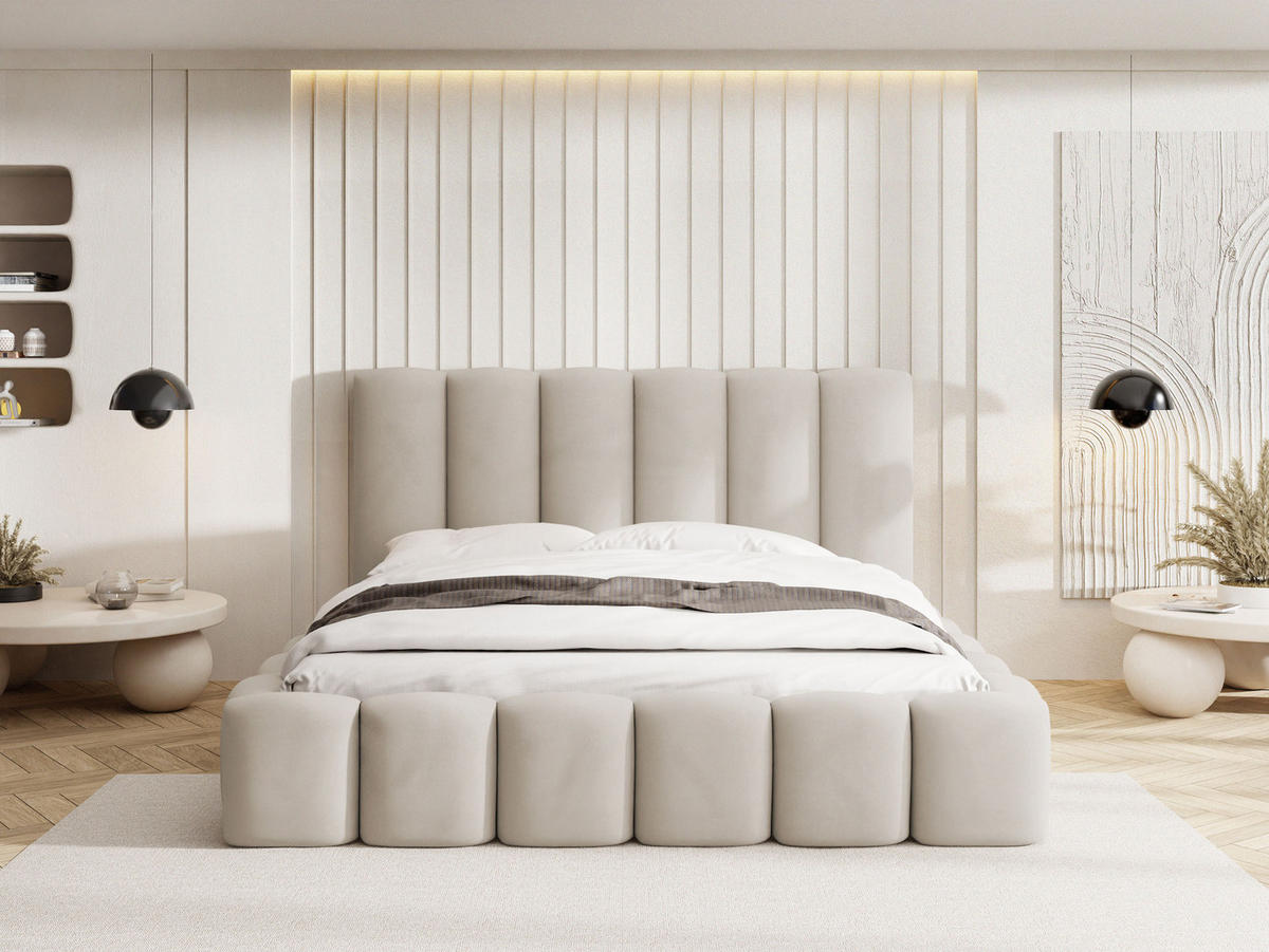 POLSTERBETT Serenity mit Bettkasten, Beige Samt 120x200 cm - Beige/Birkefarben, Holzwerkstoff/Kunststoff (120/200cm) - WFL GROUP