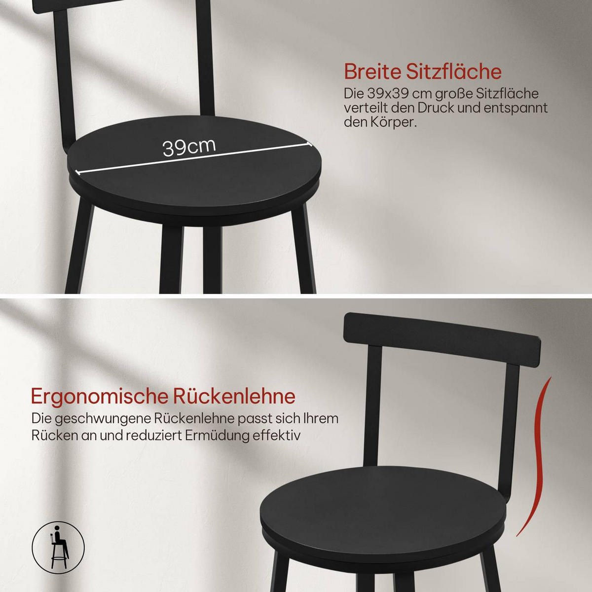 BARHOCKER 6er Set mit Lehne, Schwarz - Schwarz, Holzwerkstoff/Metall (51.5/89/51.5cm) - Woltu