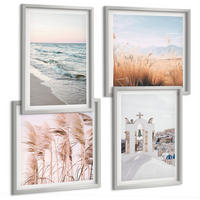 BILDER SET 4er Set - 50x50 cm & 40x60 cm Silberner Rahmen - Pflanzen, Meereswellen, Aussicht, Häuser - Silberfarben, Kunststoff (50/50cm) - TULUP