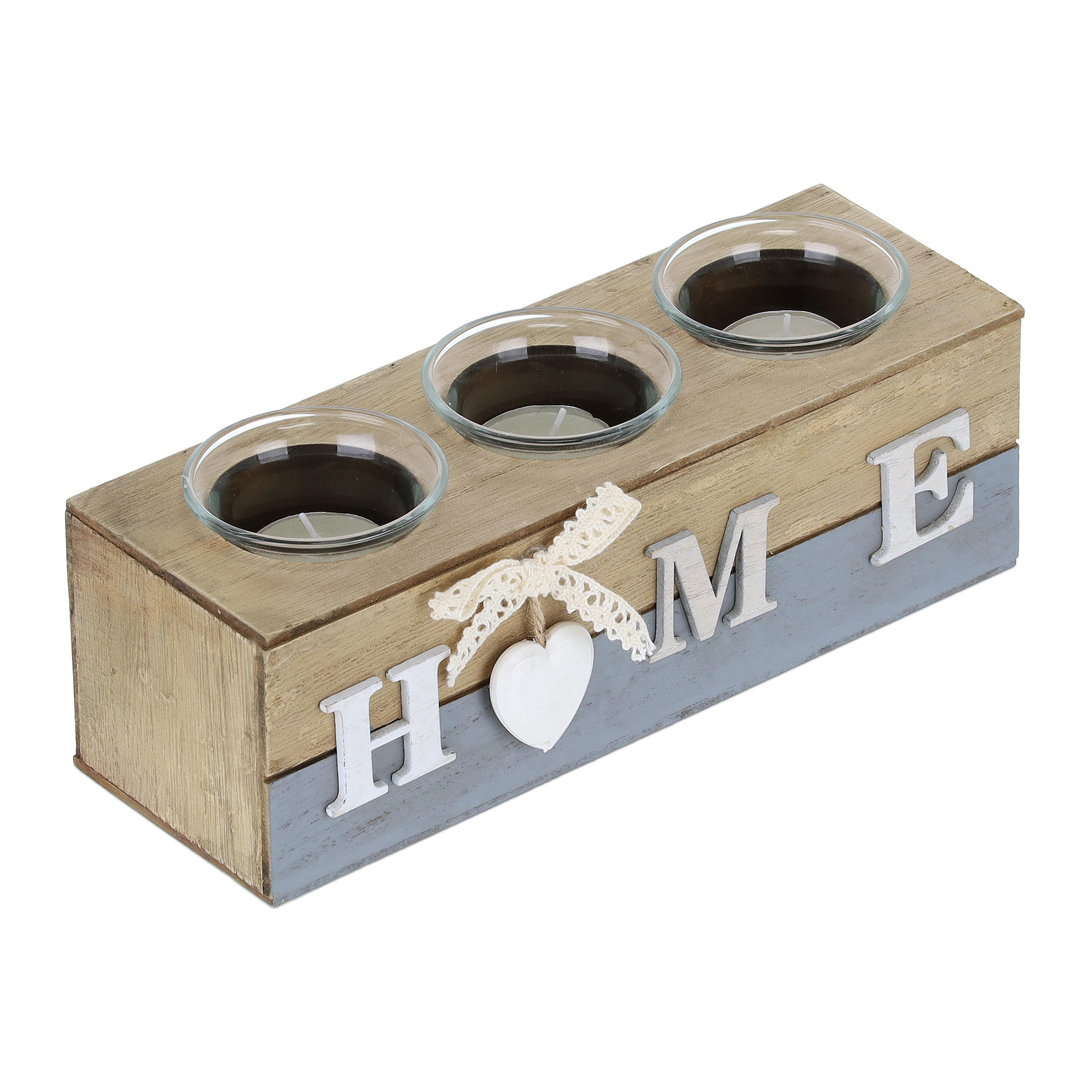 TEELICHTHALTER - Multicolor, Glas/Holzwerkstoff (8cm) - Relaxdays