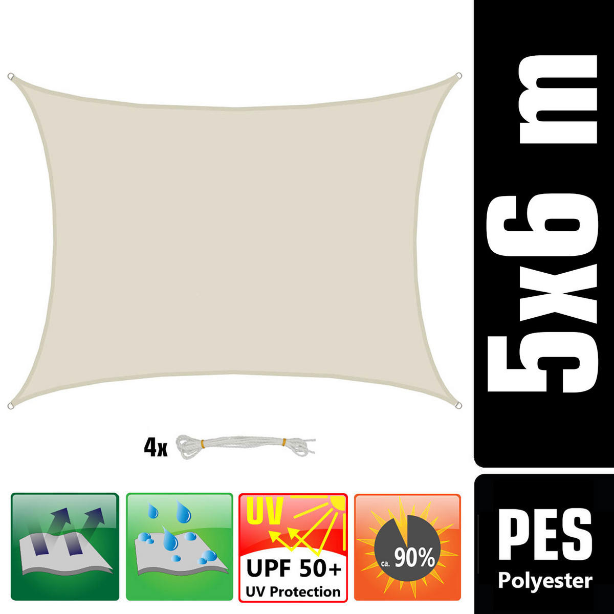 SONNENSEGEL 600/500 cm beige, rechteckig - Beige, Kunststoff (600/500cm) - Amanka