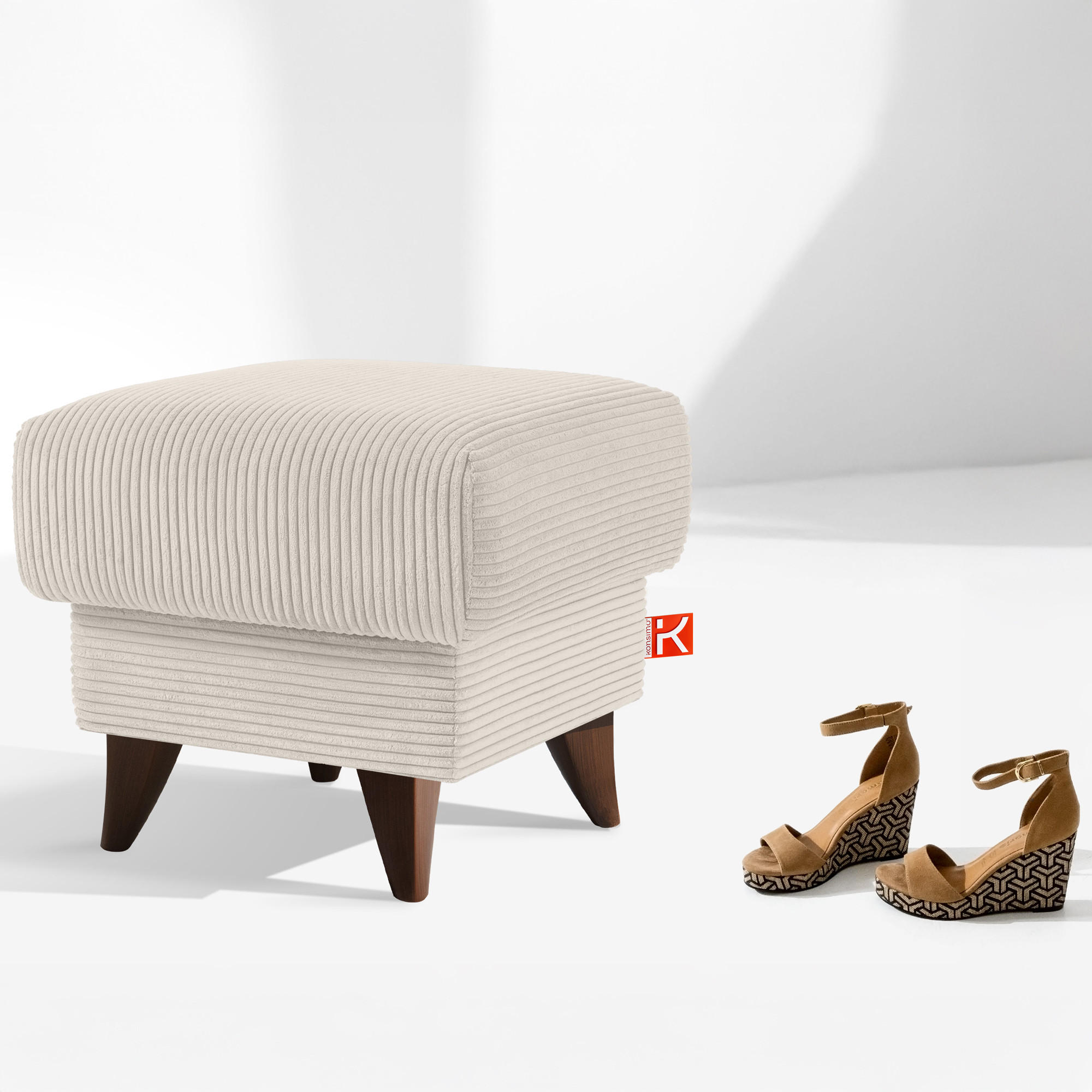 FUẞSTÜTZE GUSTAVO II, Cremefarbig - Creme/Braun, Holz/Holzwerkstoff (53/49/53cm) - KONSIMO®