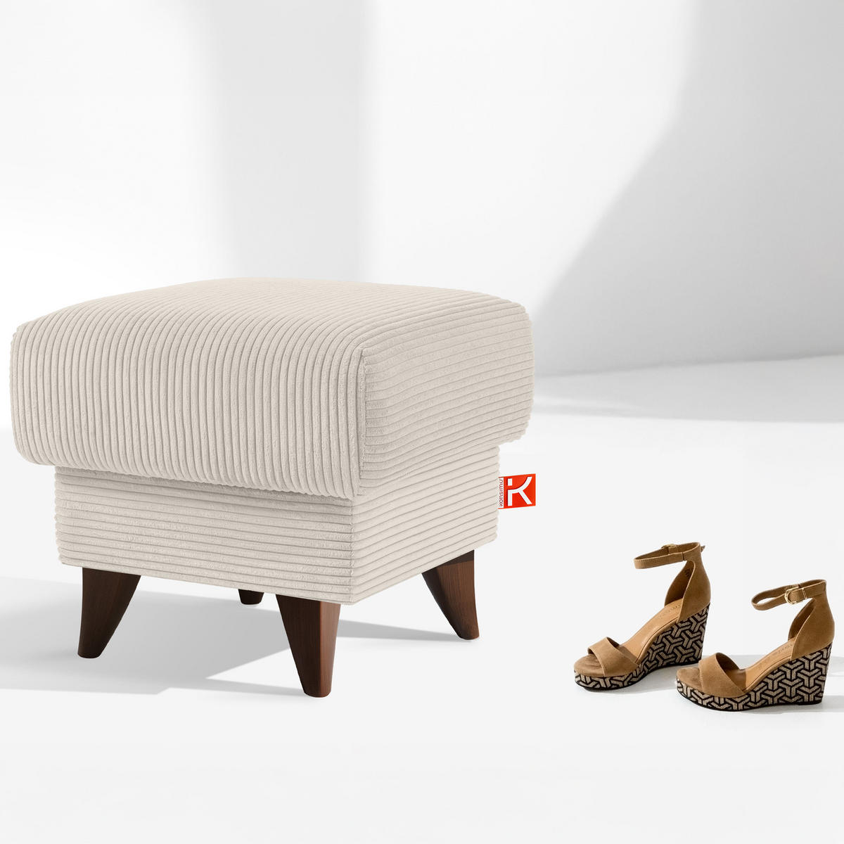 FUẞSTÜTZE GUSTAVO II, Cremefarbig - Creme/Braun, Holz/Holzwerkstoff (53/49/53cm) - KONSIMO®