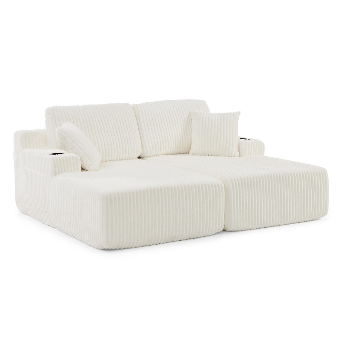 SCHLAFSOFA mit Relaxfunktion, Kordstoff, mit Seitentasche, Getränkehalter und abnehmbaren Kissen, Beige - Beige, Kunststoff (186/78/154cm) - Redom