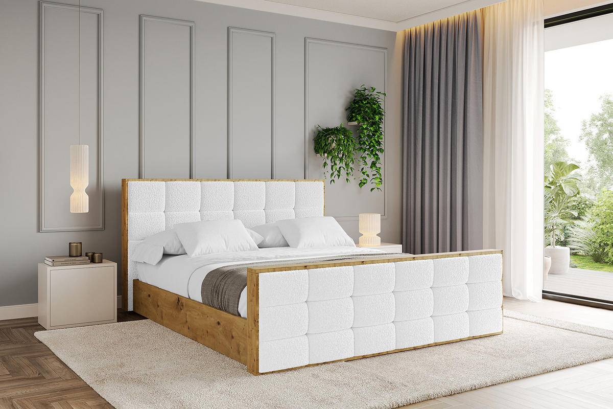POLSTERBETT mit Bettkasten, Fußteil und Lattenrost, Boxbett mit Matratze H3/H4 - ENZO2-Z 180x200 Weiß - Weiß, Holzwerkstoff/Textil (180/200cm) - ALTDECOR