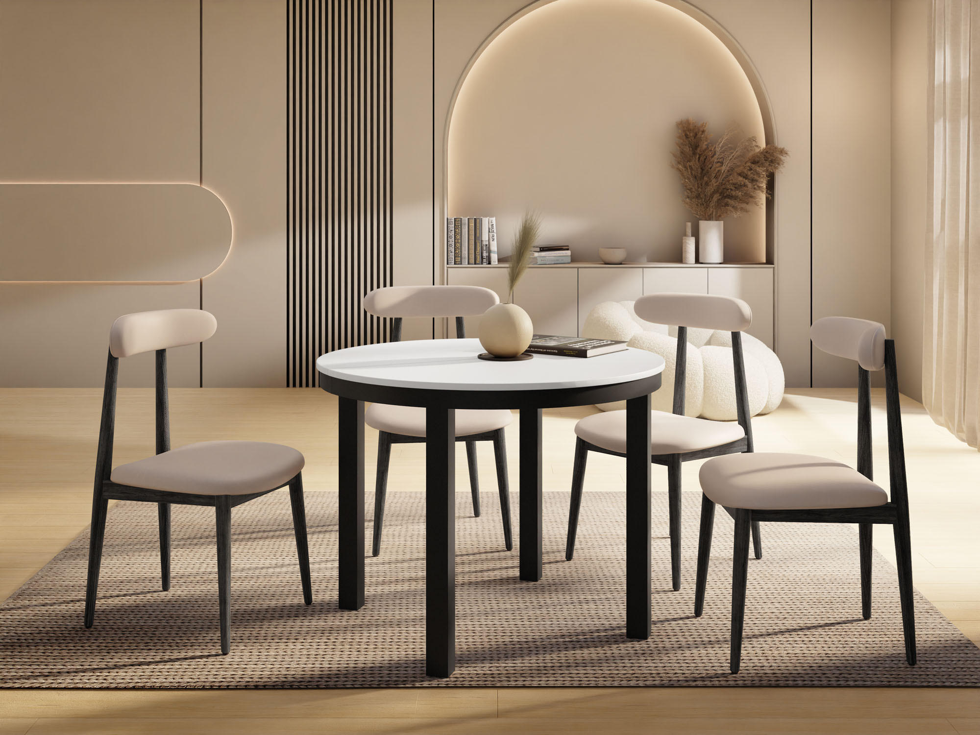 ESSTISCH Corin Schwarz runder ausziehbarer, Weiß 100-176/100/76 cm - Schwarz/Weiß, Holzwerkstoff/Metall (100/100/76cm) - WFL GROUP