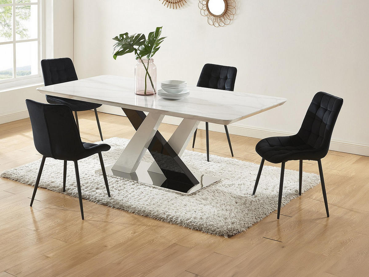 SET aus feststehendem Tisch und Stuhl - 8 -Sitzer - MDF - schwarz, weiß - EVAELA - Schwarz, Holz (200/76/100cm) - Vente-Unique