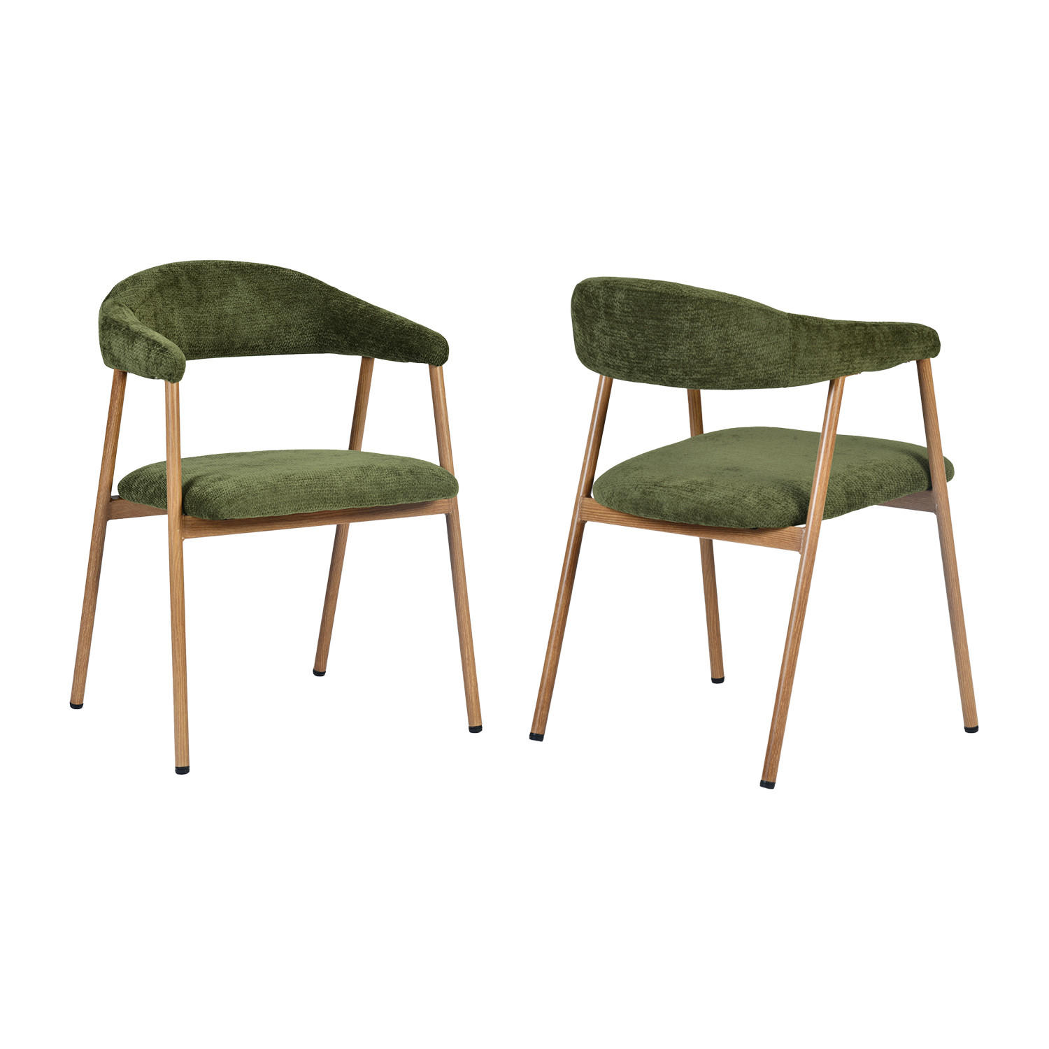 ESSZIMMERSTÜHLE 2er-Set, gepolstert, Chenille, Metallbeine in Holzoptik, Grün - Grün, Textil (61/80.5/59cm) - Meubles Cosy