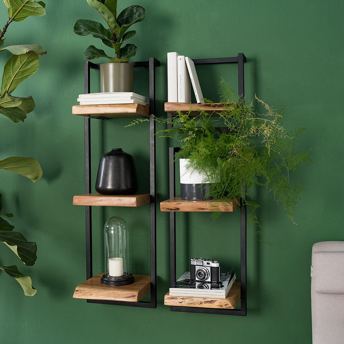 WANDREGAL - Akazie massiv / Metall - Akaziefarben, Holz (30/65/26cm) - home24