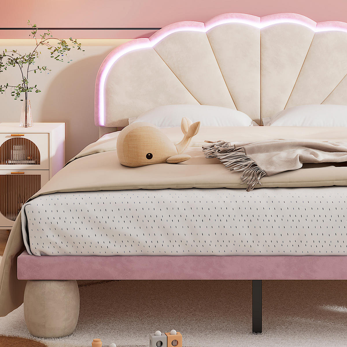 POLSTERBETT mit Lichtstreifen 140x200 cm Samt Beige-Rosa - Beige, Holz (140/200cm) - Meubliv