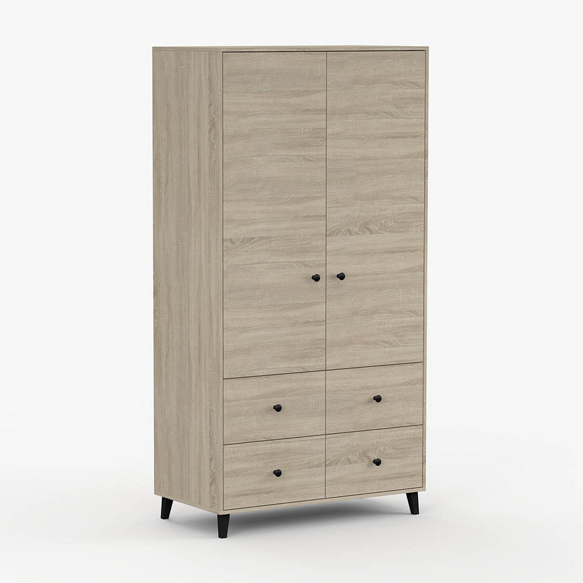 DREHTÜRENSCHRANK 104/202/55 cm 2-türig Fox 06 Sonoma Eiche/Sonoma Eiche - Schwarz/Sonoma Eiche, Holzwerkstoff/Metall (104/201/55cm) - imoebel24