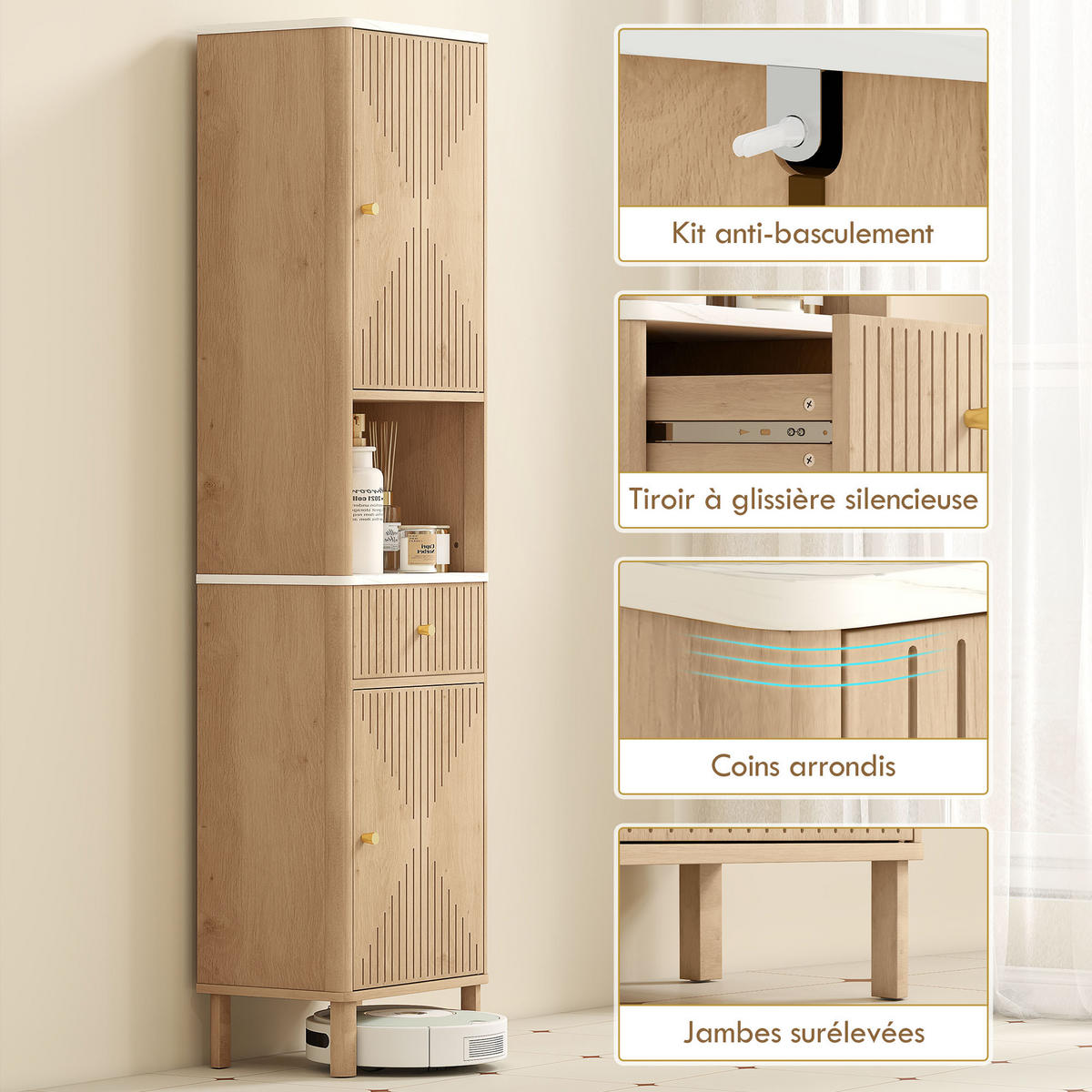 HOCHSCHRANK DE-12490 41,5/30/168 cm Eiche - Eichefarben, Holzwerkstoff (30/168/41.5cm) - ComfortXL