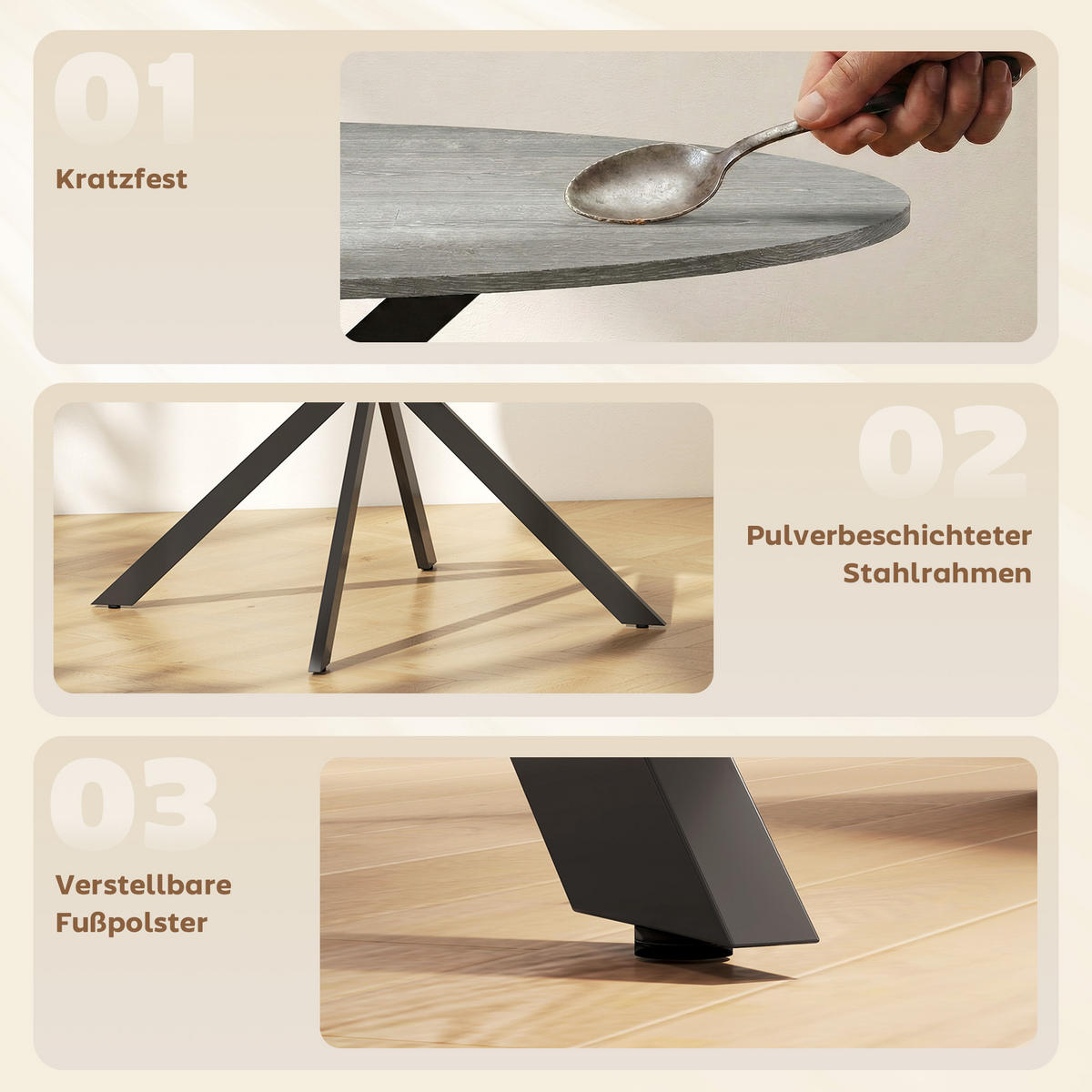 ESSTISCH Spanplatte Stahl Grau - Grau, Metall (100/100/75cm) - HOMCOM