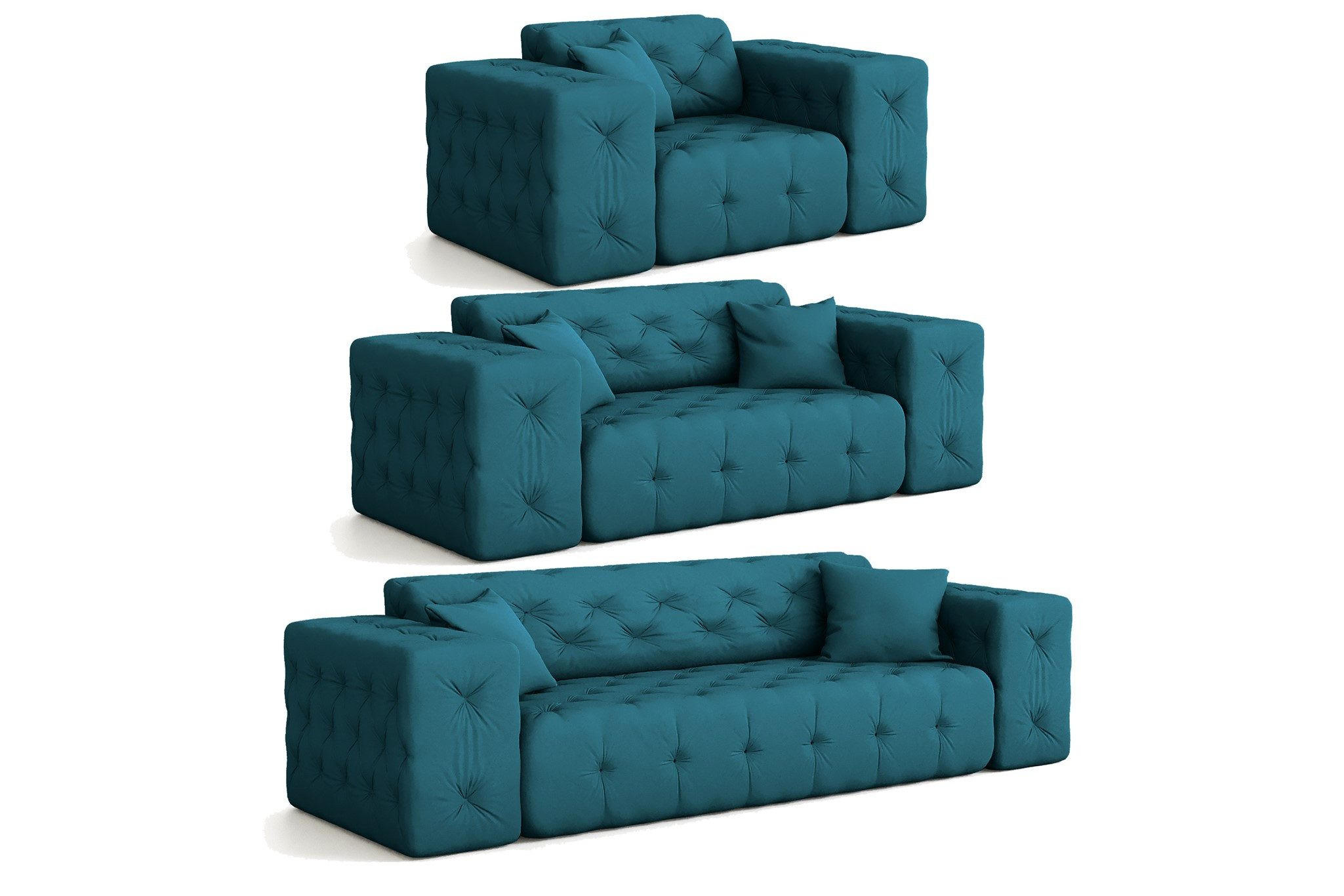 SOFASET Chantal - Blau, Holzwerkstoff/Textil (251/78/96cm) - Fun Möbel