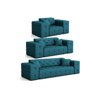 SOFASET Chantal - Blau, Holzwerkstoff/Textil (251/78/96cm) - Fun Möbel