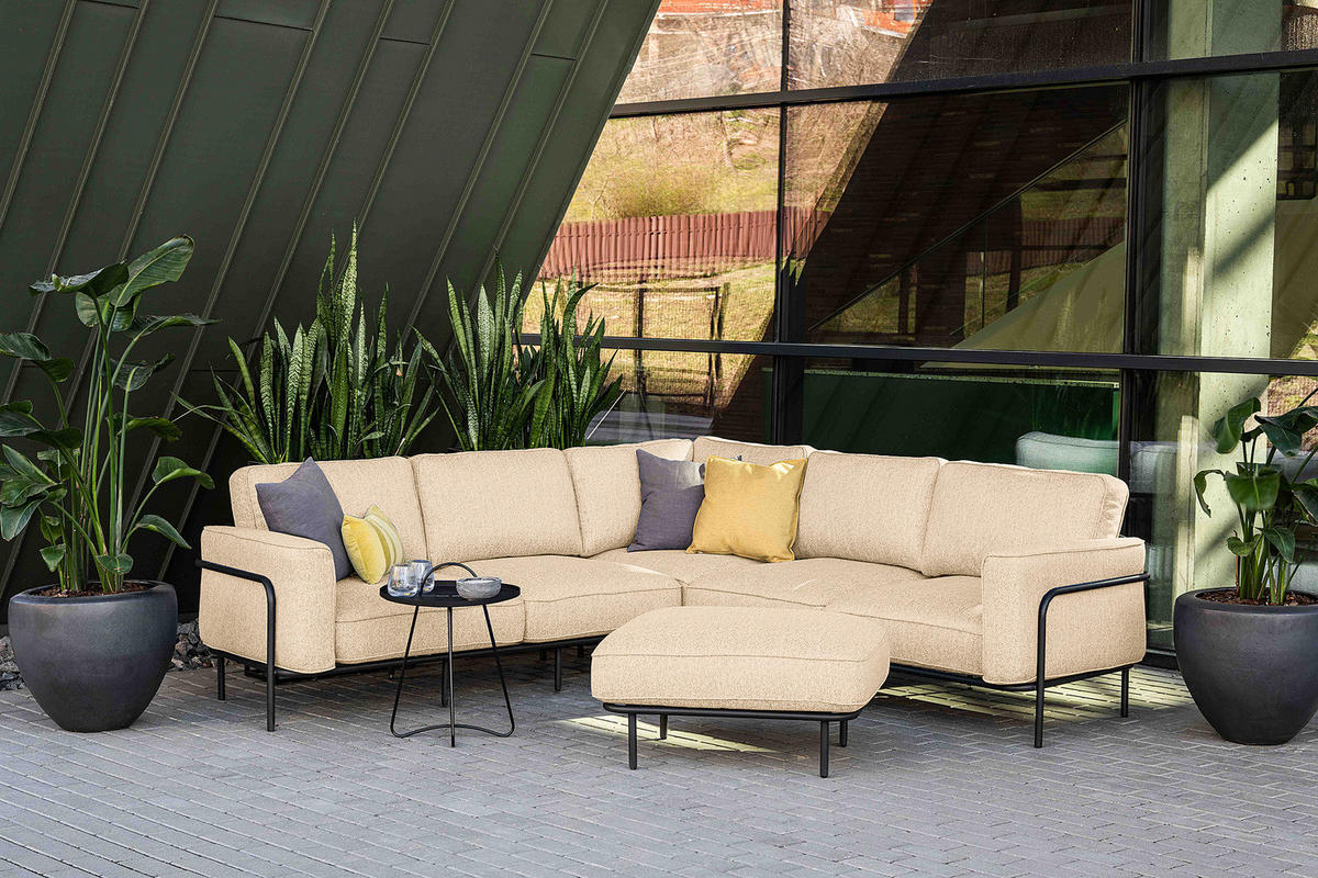 OUTDOOR-HOCKER - Beige, Textil/Metall (85/45/64cm) - home24