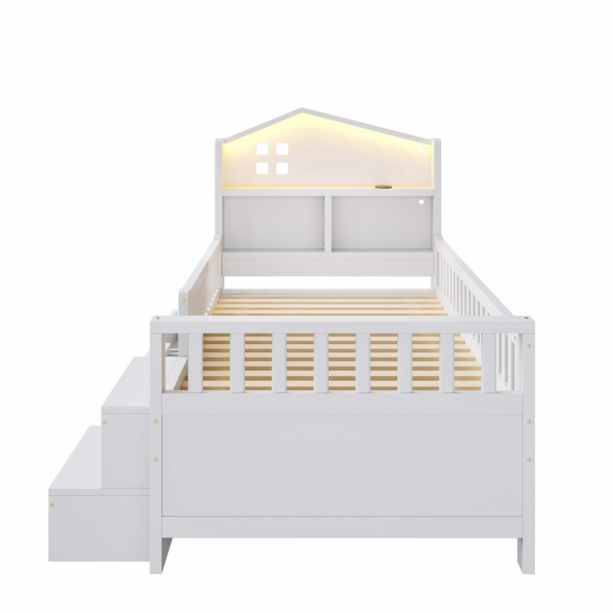 KINDERBETT 90/200 cm DE-01475, in Weiß, mit 4 Schubladen, LED-Leuchten und Ladeanschlüssen - Weiß, Holz (90/200cm) - ComfortXL